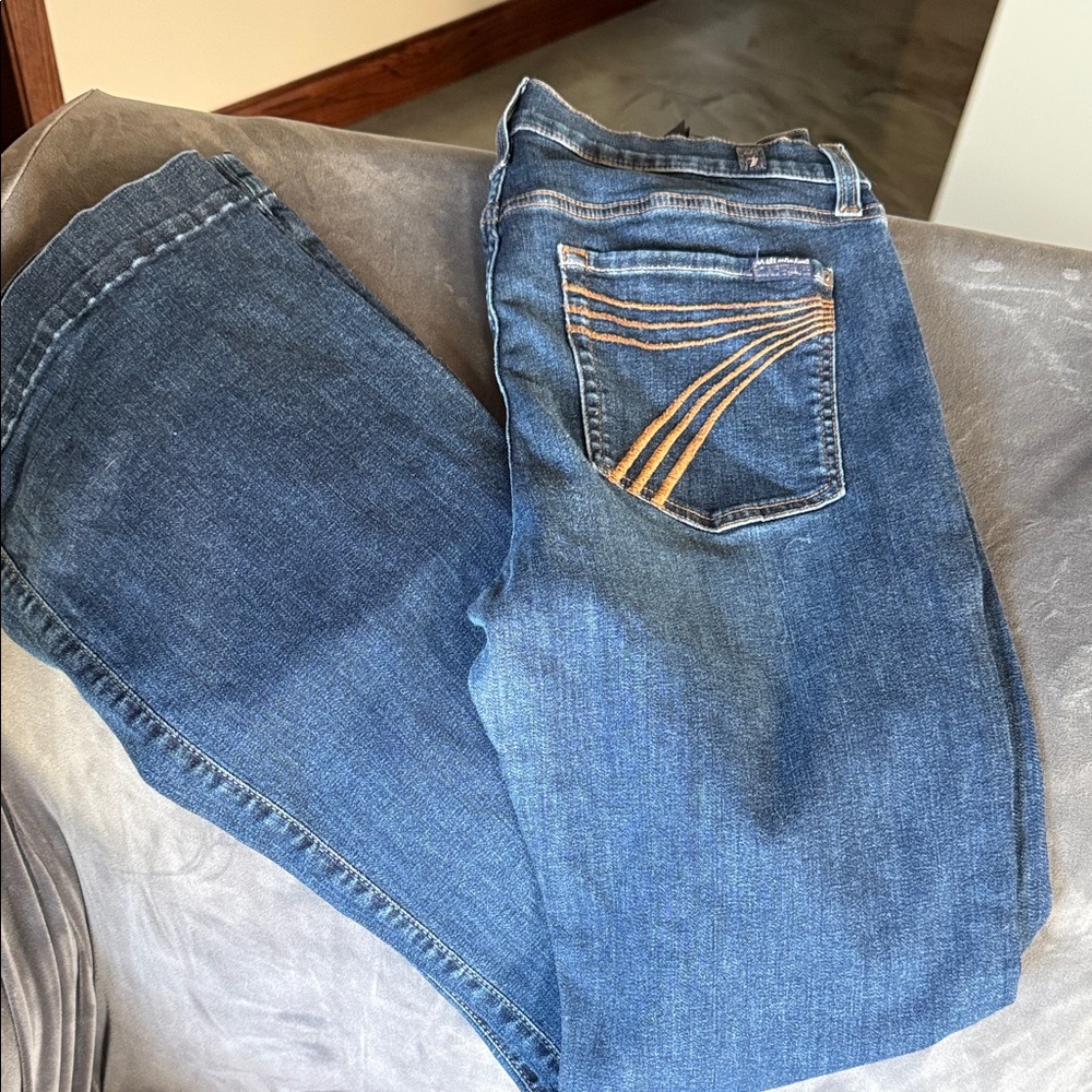 7 For All Mankind Blue Jeans with Gold Stitching